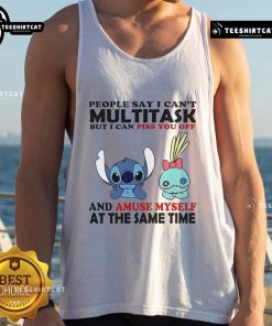 Multitask tank top featuring Stitch and Scrump with humorous quote, perfect for fans of Disney and unique fashion.