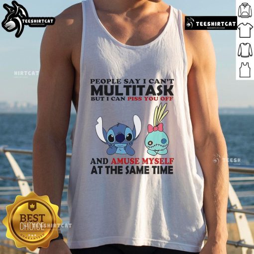 Multitask tank top featuring Stitch and Scrump with humorous quote, perfect for fans of Disney and unique fashion.