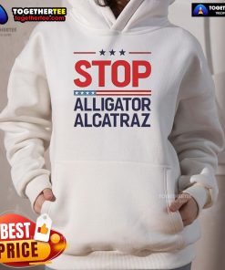 Official Stop Alligator Alcatraz Protest Hoodie showcasing bold graphics and a vibrant design, perfect for activists.