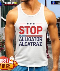 Official Stop Alligator Alcatraz Protest Tank Top featuring bold graphics, perfect for eco-activists and protest supporters.