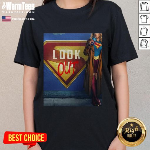 Official Supergirl Look Out June 26, 2026 movie tee designed by James Gunn, featuring vibrant graphics and stylish fit.
