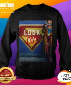 Official Supergirl Look Out June 26, 2026 movie sweatshirt featuring vibrant graphics and a stylish design by James Gunn.