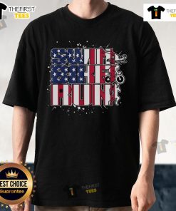 Official Swim Bike Run America Flag T-Shirt featuring a patriotic design for triathlon enthusiasts and fitness lovers.