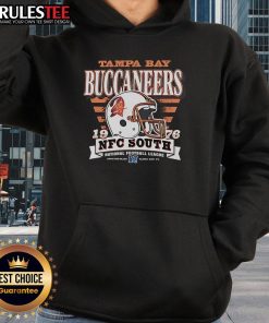 Official Tampa Bay Buccaneers NFC South 1976 helmet hoodie showcasing team colors and logo for fans and collectors.