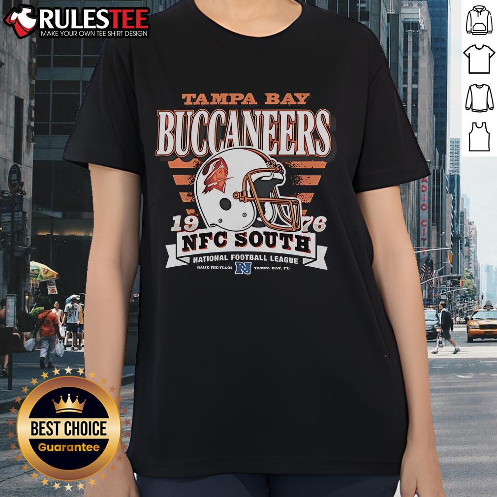 Official Tampa Bay Buccaneers Nfc South 1976 Helmet Ladies Tee Alt Text: Official Tampa Bay Buccaneers NFC South 1976 helmet ladies tee featuring team logo and vintage design.