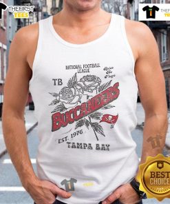 Official Tampa Bay Buccaneers tank top, featuring team logo, celebrating NFL heritage since 1976. Perfect for fans!