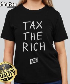 Official Tax the Rich AOC Ladies Tee featuring bold graphic design promoting social justice and economic reform.
