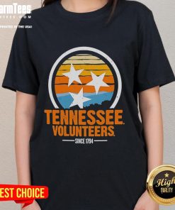 Alt Text: Vintage ladies tee featuring the official Tennessee Volunteers logo, established since 1794, perfect for fans.