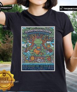 Alt Text: Official Terrapin Crossroads San Rafael CA July 18-20 2025 tour poster for ladies tee featuring vibrant design.