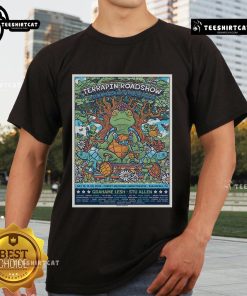 Alt Text: Official Terrapin Crossroads San Rafael CA July 18-20 2025 tour poster t-shirt featuring vibrant graphics and event details.