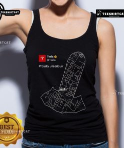 Official Tesla Proudly Unserious Map Meme Tank Top featuring a humorous design for Tesla fans and meme lovers.