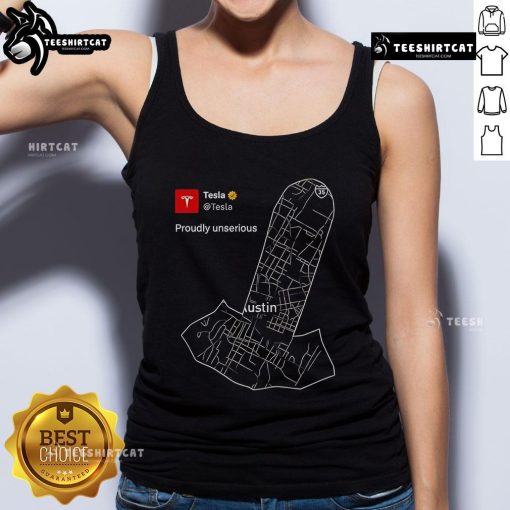 Official Tesla Proudly Unserious Map Meme Tank Top featuring a humorous design for Tesla fans and meme lovers.