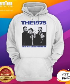 Official The 1975 live at Glastonbury vintage hoodie featuring iconic band logo and festival-themed design.