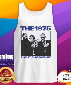 Official The 1975 live at Glastonbury vintage tank top featuring iconic band logo and festival graphics.