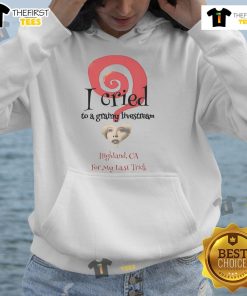 Official 'The End I Cried' hoodie featuring a grainy livestream design, perfect for fans of unique, nostalgic apparel.