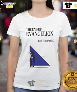 Official The End of Evangelion Love Is Destructive Ladies Tee featuring iconic anime design and stylish fit for fans.