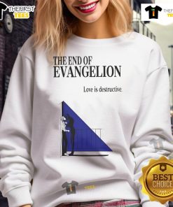 Alt Text: Official The End of Evangelion Love Is Destructive Sweatshirt featuring iconic anime graphics and stylish design.