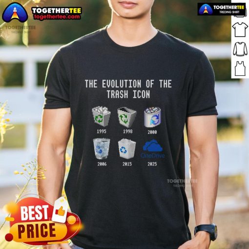 Alt Text: Official The Evolution Of The Trash Icon T-Shirt featuring a stylish graphic design showcasing iconic trash symbols.
