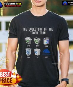 Alt Text: Official The Evolution Of The Trash Icon T-Shirt featuring a stylish graphic design showcasing iconic trash symbols.