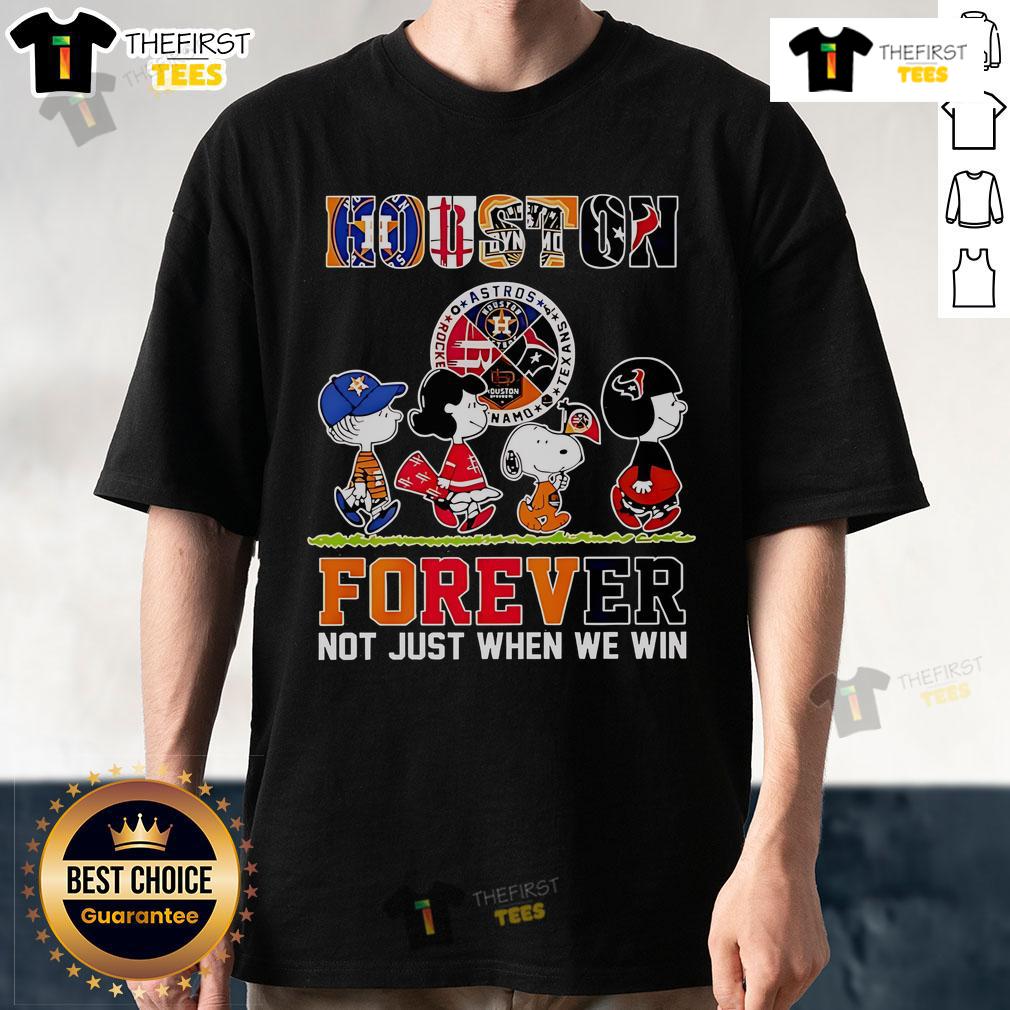 Official The Peanuts Houston Sports Teams Crossing Forever Not Just When We Win T-Shirt Alt Text: Official The Peanuts Houston Sports Teams T-Shirt featuring 'Crossing Forever Not Just When We Win' design.