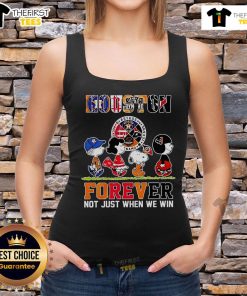 Alt Text: Official Peanuts Houston Sports Teams tank top featuring 'Crossing Forever, Not Just When We Win' slogan.