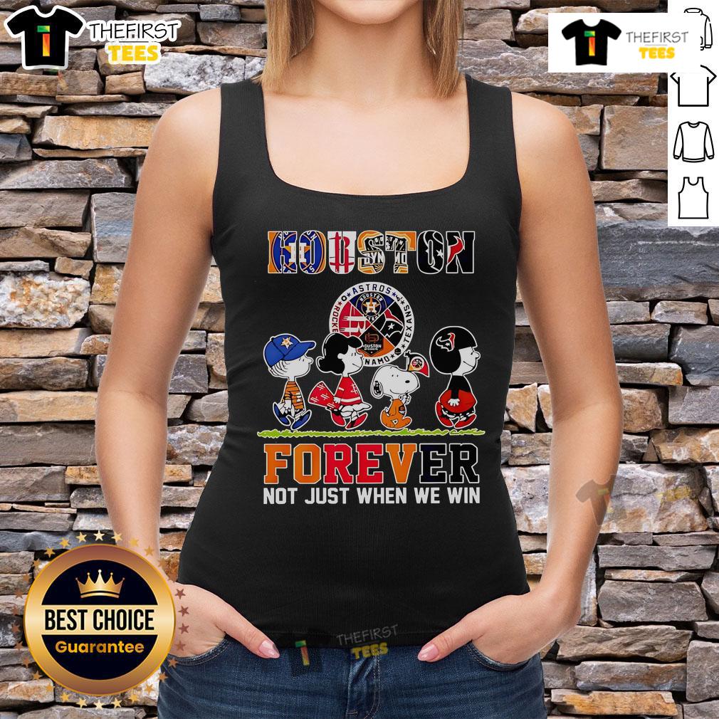 Official The Peanuts Houston Sports Teams Crossing Forever Not Just When We Win Tank Top Alt Text: Official Peanuts Houston Sports Teams tank top featuring 'Crossing Forever, Not Just When We Win' slogan.