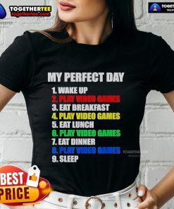 Official The Perfect Gaming Day Gamers Ladies Tee featuring a stylish design for female gamers.