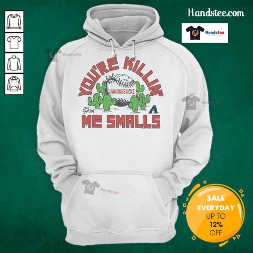Official Sandlot X Arizona Diamondbacks 'Youre Killin Me Smalls' hoodie featuring classic baseball graphics and vibrant colors.