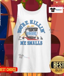 Official Sandlot X Dodgers You're Killin' Me Smalls tank top featuring iconic movie design and team logo.