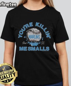 Official The Sandlot X Miami Marlins You're Killin' Me Smalls ladies tee featuring classic movie graphics and team colors.