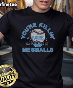 Official The Sandlot X Miami Marlins 'You're Killin' Me Smalls' T-Shirt featuring iconic quotes and vibrant team colors.