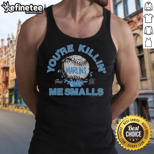 Official The Sandlot x Miami Marlins You're Killin Me Smalls tank top featuring iconic movie graphics and team colors.