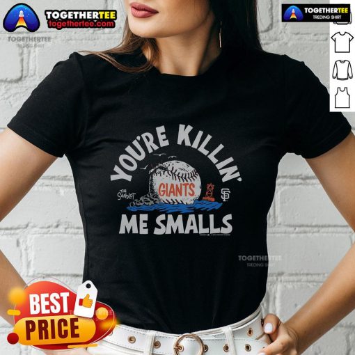 Official The Sandlot X San Francisco Giants You're Killin Me Smalls ladies tee featuring iconic movie design and team logo.