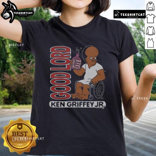 Official The Simpsons Ken Griffey Jr Good Lord Ladies Tee featuring vibrant graphics and stylish design for fans.