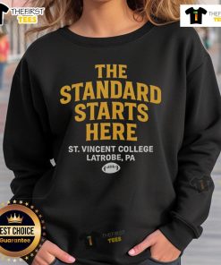 Official St. Vincent College Latrobe PA sweatshirt showcasing 'The Standard Starts Here' design in vibrant colors.