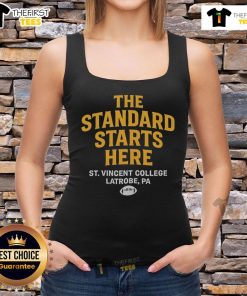 Official St. Vincent College tank top featuring 'The Standard Starts Here' design in Latrobe, PA.