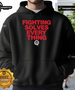 Official Tim Sylvia Fighting Solves Everything Hoodie featuring bold graphics and a comfortable fit for MMA fans.