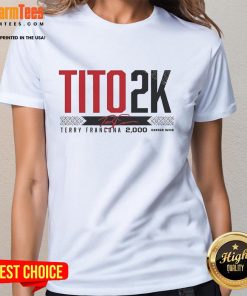 Alt Text: Official Tito 2K Terry Francona 2000 Wins Signature Ladies Tee featuring a stylish design for baseball fans.