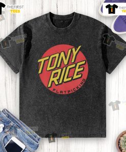 Official Tony Rice Flatpicking washed t-shirt featuring a vintage design, perfect for music lovers and flatpick enthusiasts.