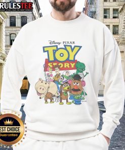 Official Toy Story characters sweatshirt featuring Woody, Buzz Lightyear, and friends in vibrant colors.