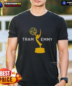 Official Tramell Tillman wearing Tram Emmy T-Shirt, showcasing stylish design and promotional branding.