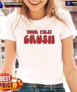 Official Trish Stratus Ladies Tee featuring your first crush design, perfect for fans of wrestling and stylish casual wear.