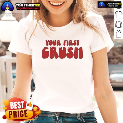 Official Trish Stratus Ladies Tee featuring your first crush design, perfect for fans of wrestling and stylish casual wear.