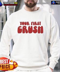 Official Trish Stratus sweatshirt featuring 'Your First Crush' design, perfect for fans of WWE and casual wear.