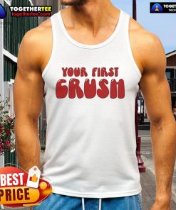 Official Trish Stratus 'With Your First Crush' tank top featuring a stylish design for wrestling fans and fashion lovers.
