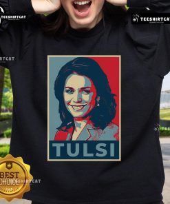 Official Tulsi Gabbard portrait on a stylish Hope sweatshirt, showcasing her commitment to progressive values.