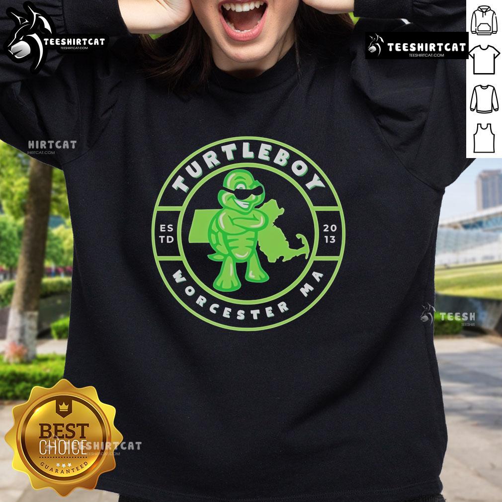 Official Turtleboy 2013 Worcester Estd 2013 Sweatshirt Alt Text: Official Turtleboy 2013 Worcester sweatshirt featuring ESTD 2013 logo, perfect for fans and collectors.