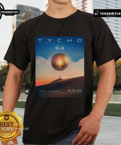 Alt Text: Official Tycho Aug 29 2025 concert poster T-shirt from The Midway, San Francisco, CA featuring vibrant design.