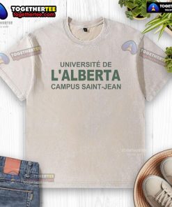 Official Universit de l'Alberta Campus Saint-Jean washed t-shirt displayed on a mannequin in a bright setting.