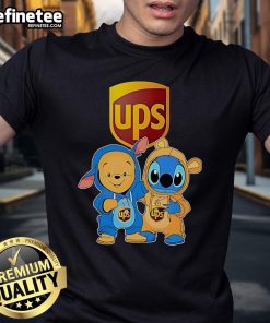 Official Ups Pooh And Stitch Friends T-Shirt featuring vibrant graphics of Pooh and Stitch in a playful design.